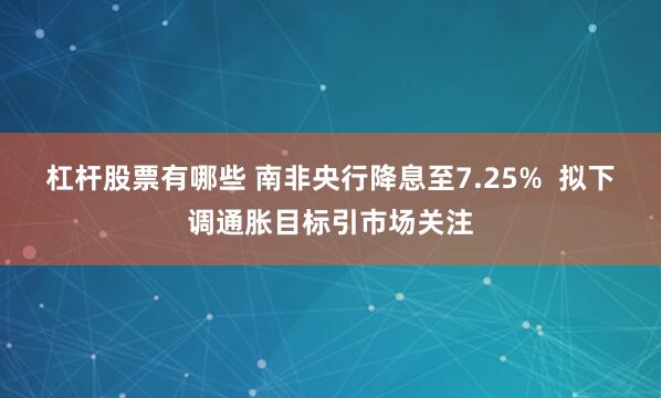 杠杆股票有哪些 南非央行降息至7.25%  拟下调通胀目标引市场关注